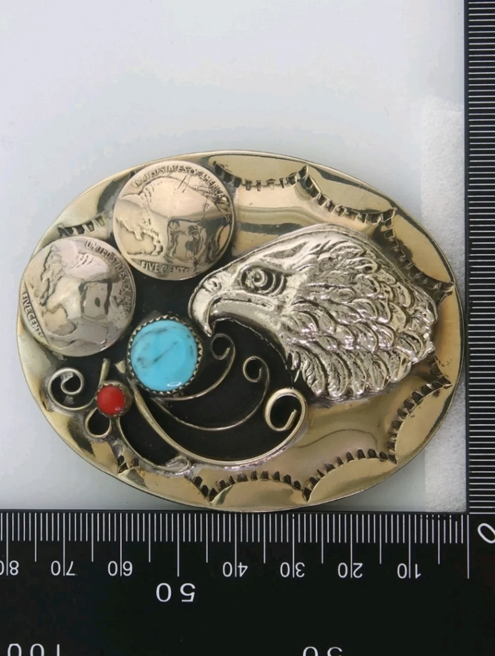 Navajo Silver Belt Buckle .999 Nickel Buffalo Geniune Gemstone Handmade